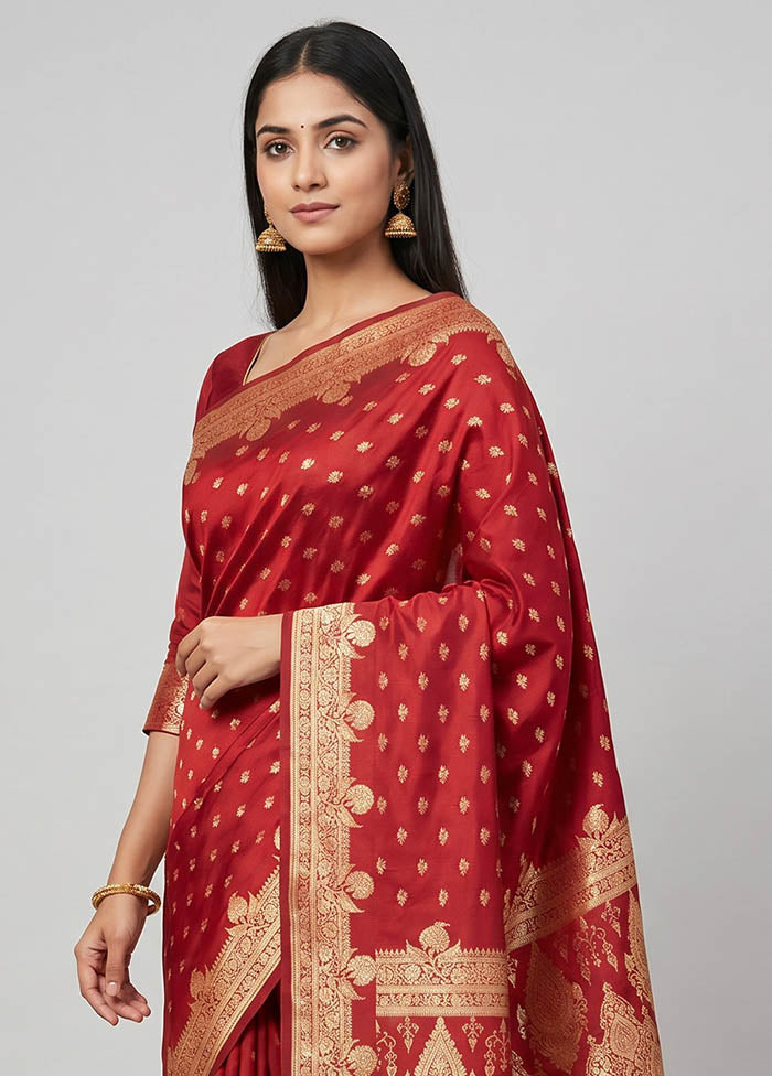 Maroon Banarasi Silk Saree With Blouse Piece