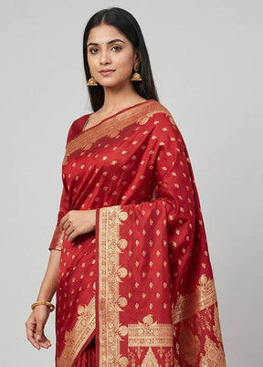Maroon Banarasi Silk Saree With Blouse Piece