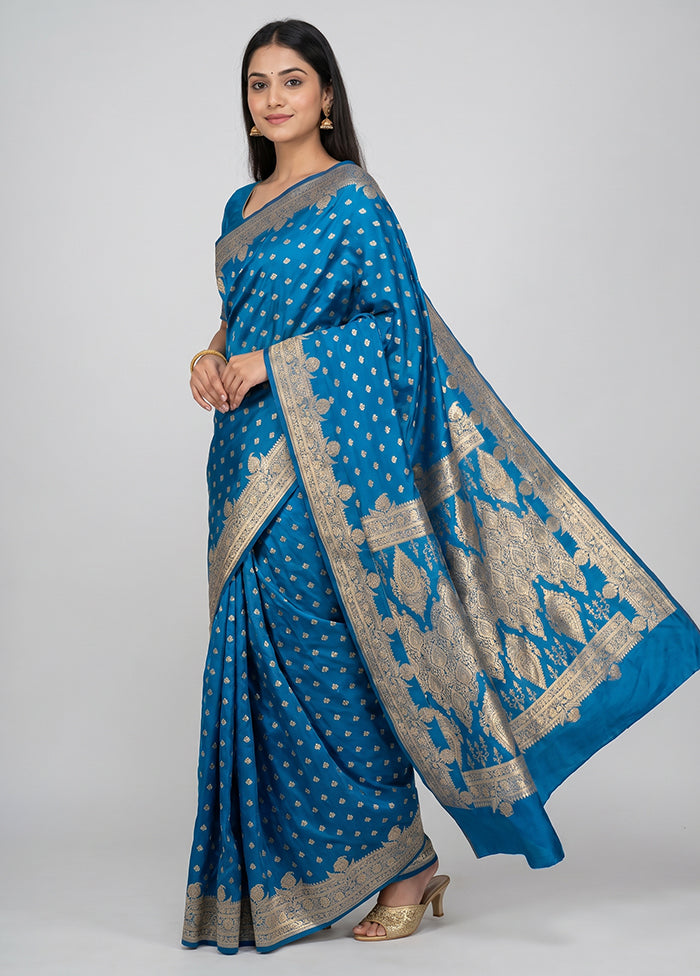 Blue Banarasi Silk Saree With Blouse Piece