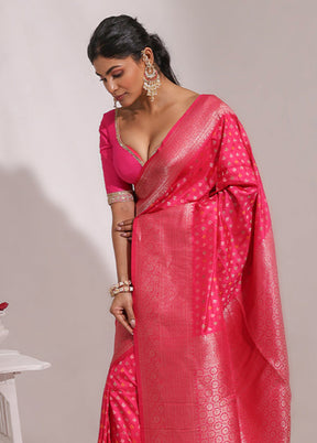 Pink Dupion Silk Saree With Blouse Piece