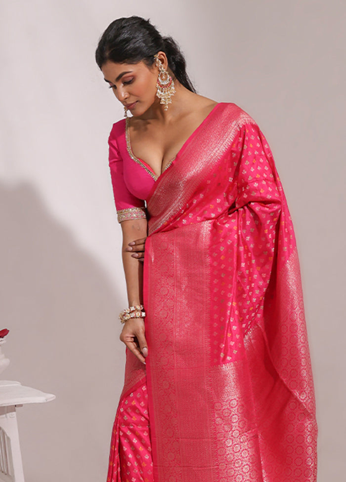 Pink Dupion Silk Saree With Blouse Piece