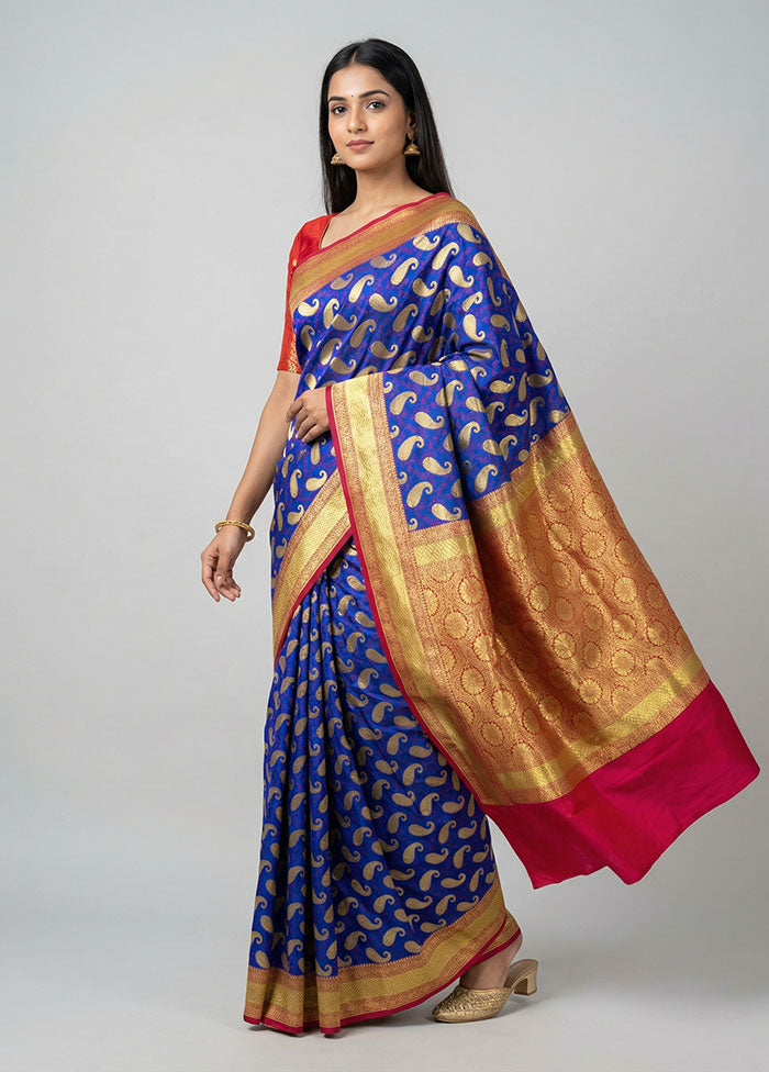 Blue Uppada Silk Saree With Blouse Piece