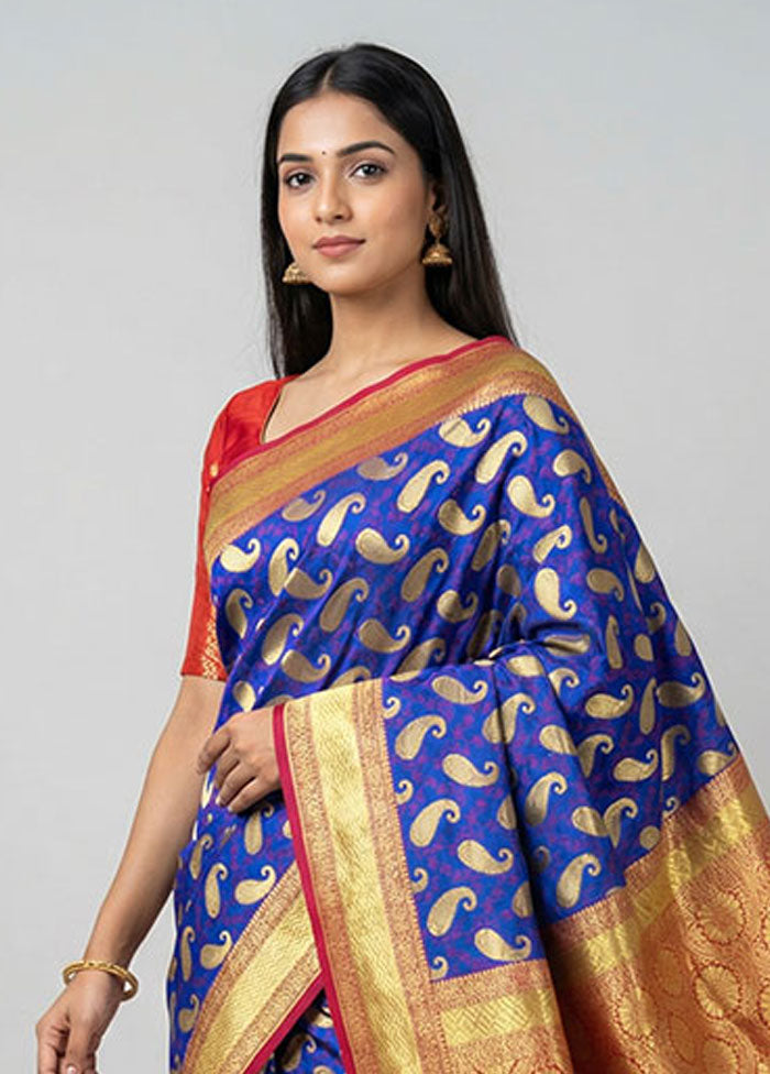 Blue Uppada Silk Saree With Blouse Piece