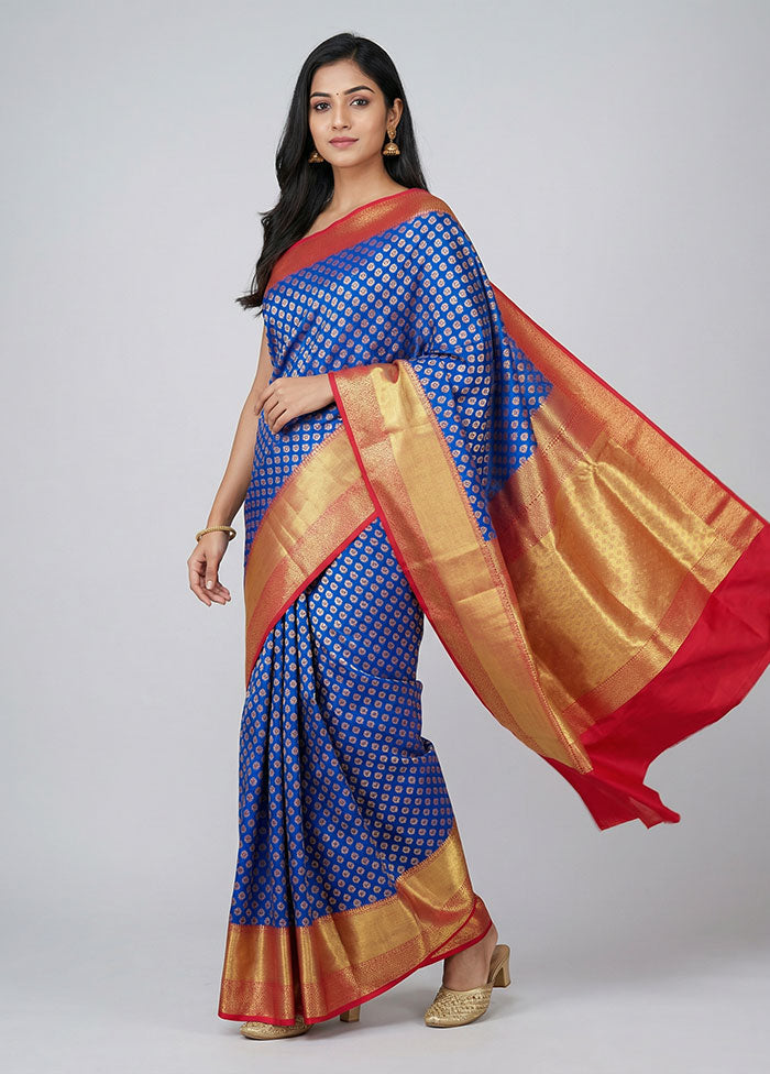 Blue Uppada Silk Saree With Blouse Piece