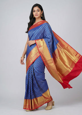 Blue Uppada Silk Saree With Blouse Piece