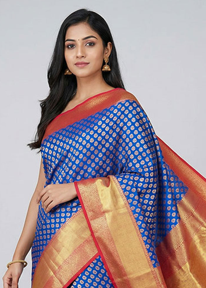 Blue Uppada Silk Saree With Blouse Piece