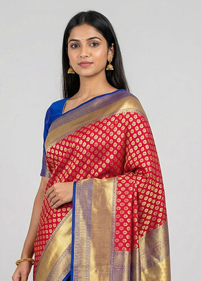Pink Uppada Silk Saree With Blouse Piece