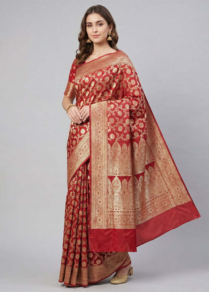 Maroon Banarasi Silk Saree With Blouse Piece