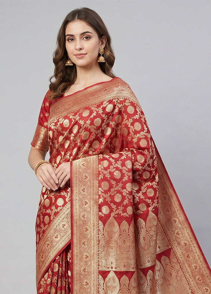 Maroon Banarasi Silk Saree With Blouse Piece