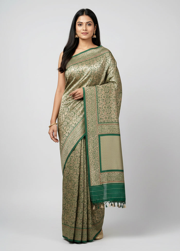 Green Handloom Katan Pure Silk Saree With Blouse Piece