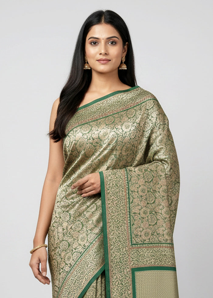 Green Handloom Katan Pure Silk Saree With Blouse Piece