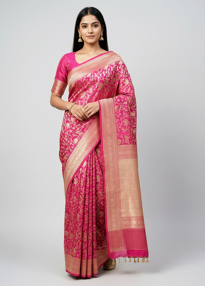 Pink Handloom Katan Pure Silk Saree With Blouse Piece