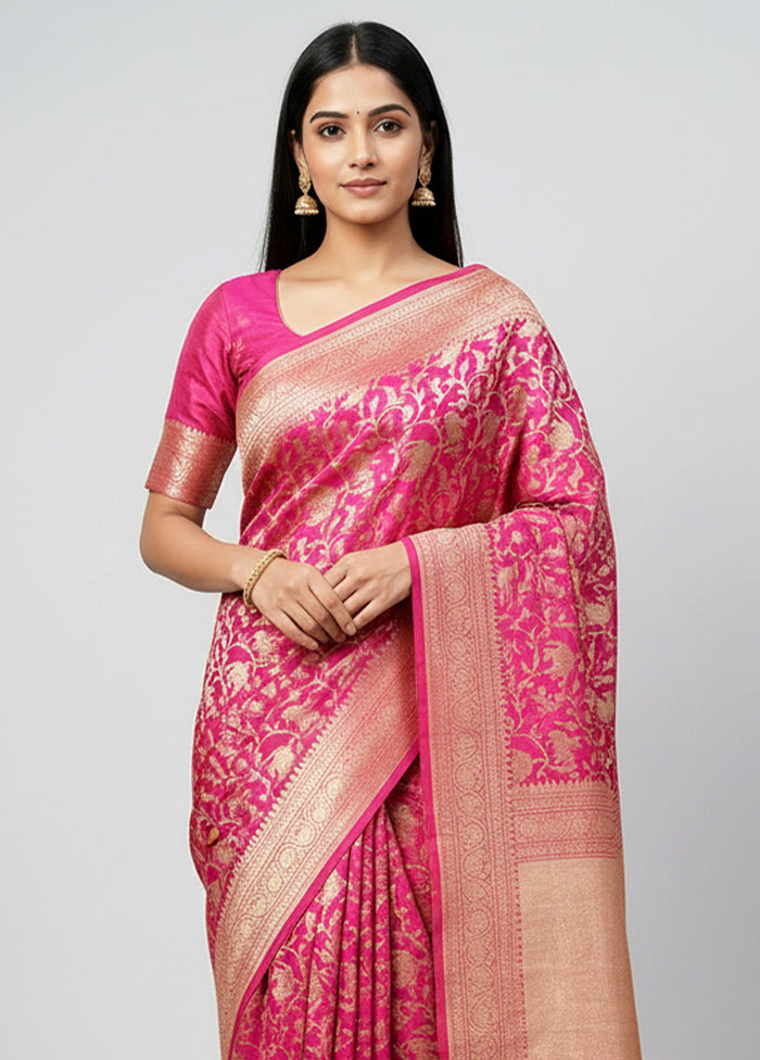Pink Handloom Katan Pure Silk Saree With Blouse Piece