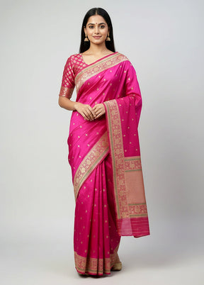 Pink Handloom Katan Pure Silk Saree With Blouse Piece