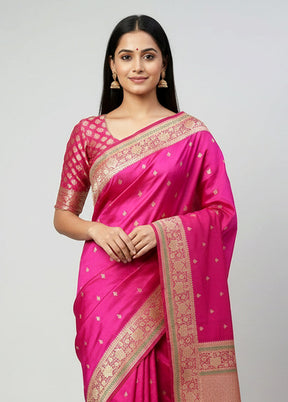 Pink Handloom Katan Pure Silk Saree With Blouse Piece