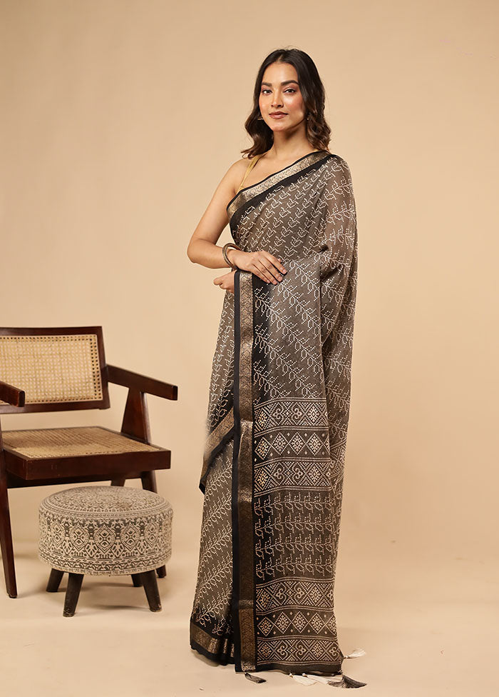 Grey Dupion Silk Saree With Blouse Piece