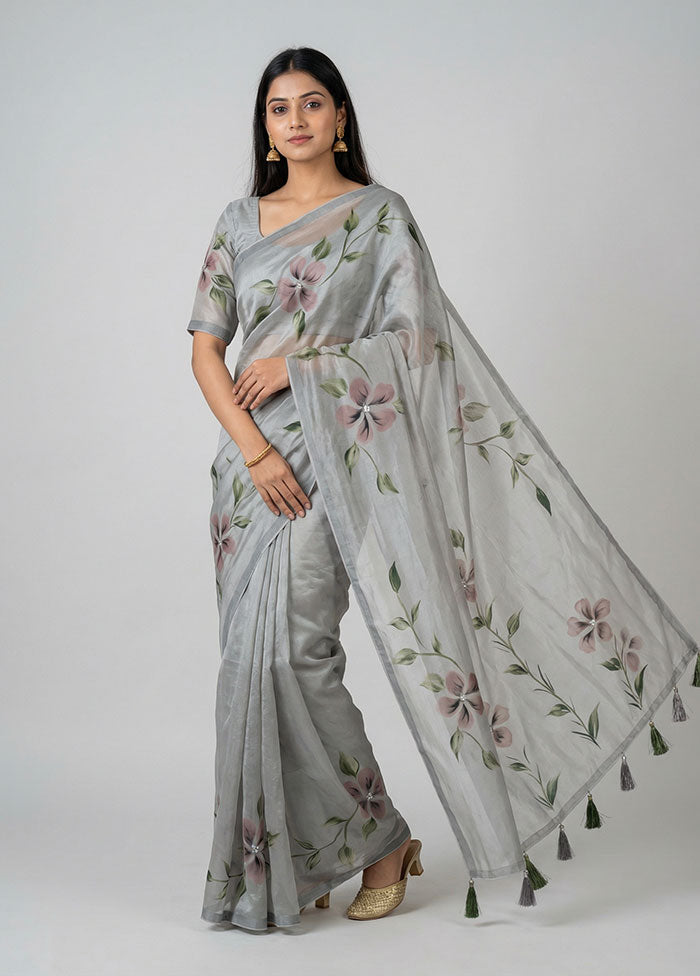Grey Organza Saree With Blouse Piece