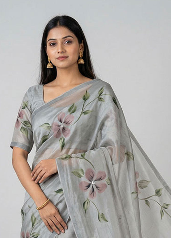 Grey Organza Saree With Blouse Piece