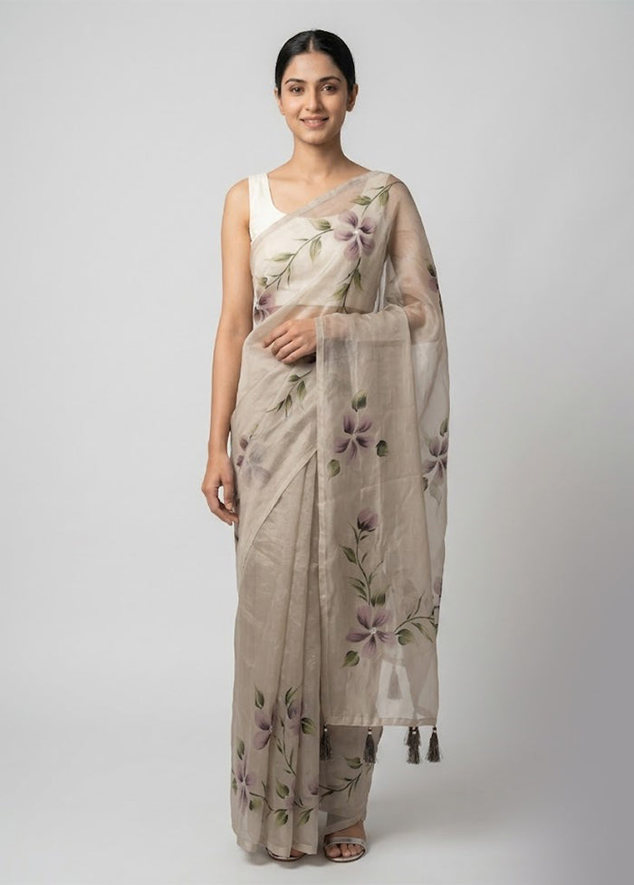 Grey Organza Saree With Blouse Piece