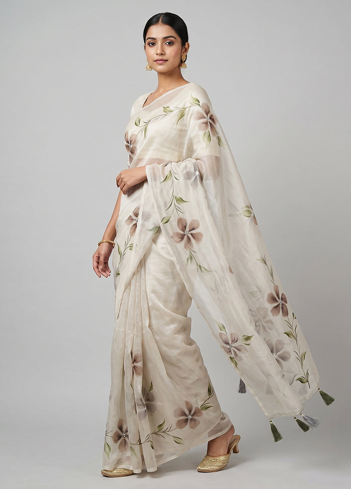 Grey Organza Saree With Blouse Piece