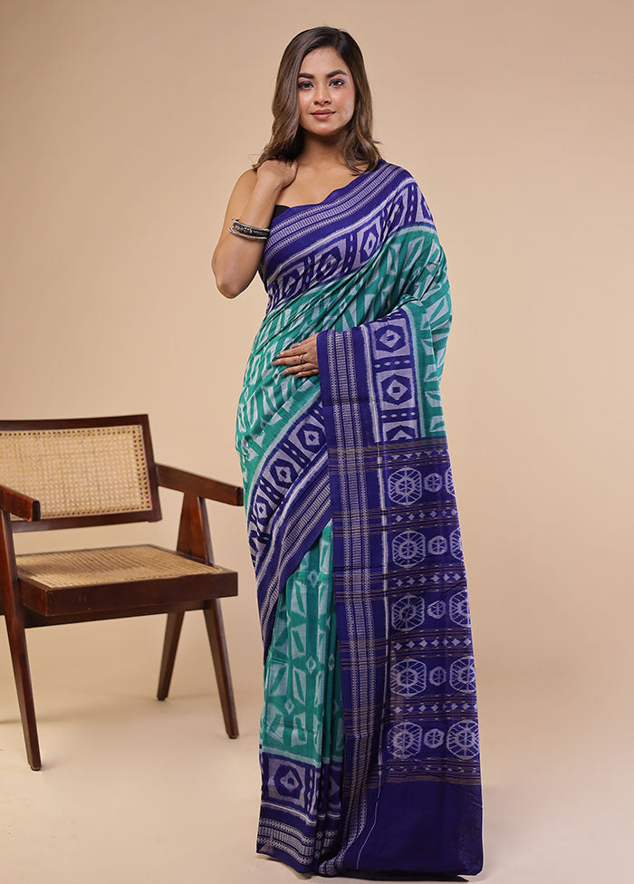 Green Handloom Bomkai Pure Silk Saree With Blouse Piece