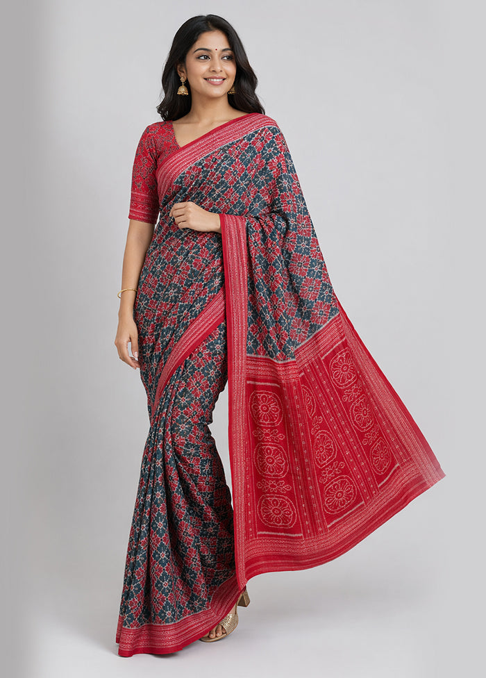 Green Handloom Bomkai Pure Silk Saree With Blouse Piece