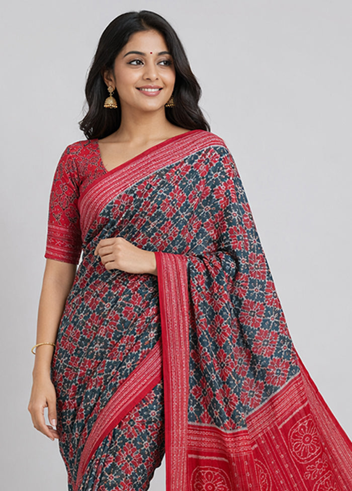 Green Handloom Bomkai Pure Silk Saree With Blouse Piece