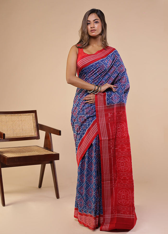 Blue Handloom Bomkai Pure Silk Saree With Blouse Piece
