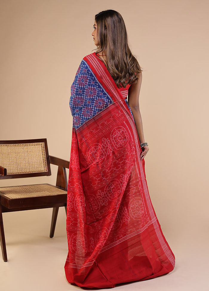 Blue Handloom Bomkai Pure Silk Saree With Blouse Piece