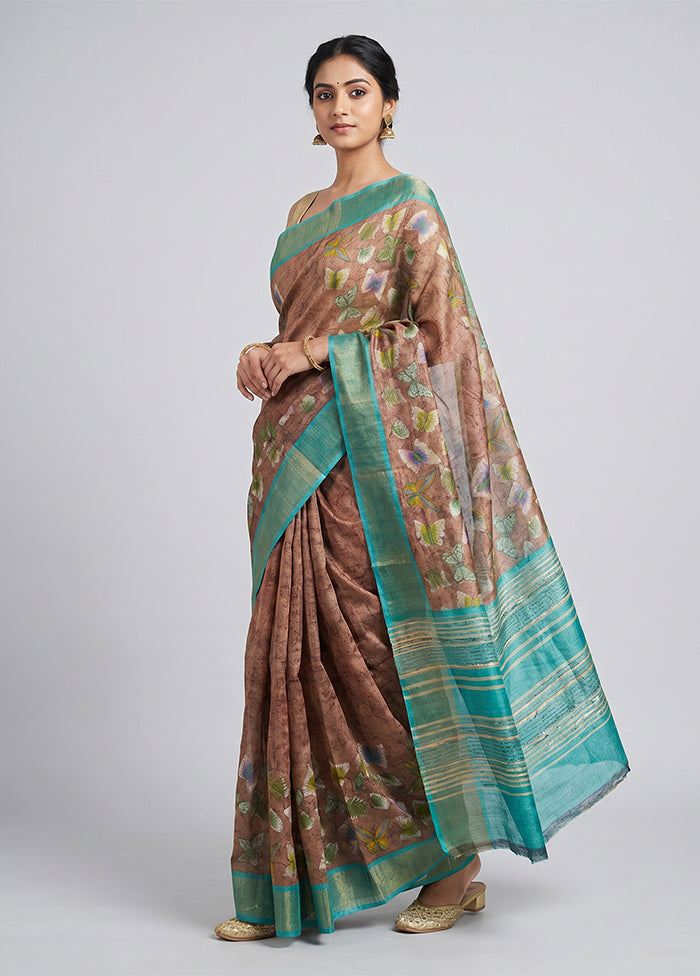 Pink Handloom Tussar Pure Silk Saree With Blouse Piece