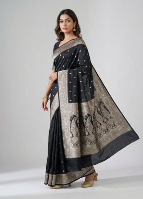 Black Banarasi Silk Saree With Blouse Piece