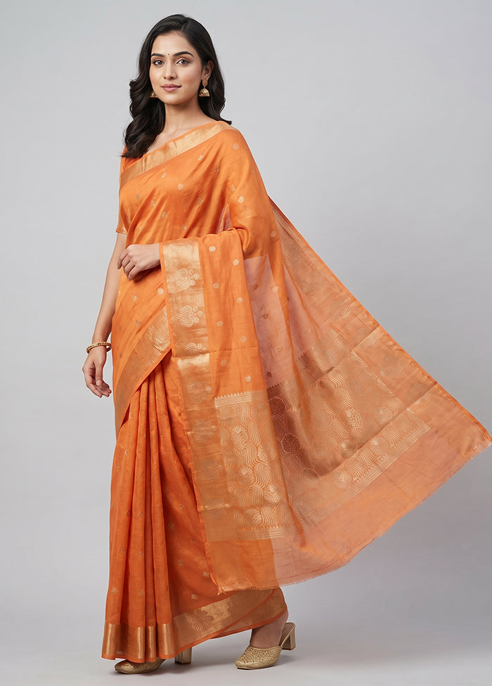 Orange Dupion Silk Saree With Blouse Piece