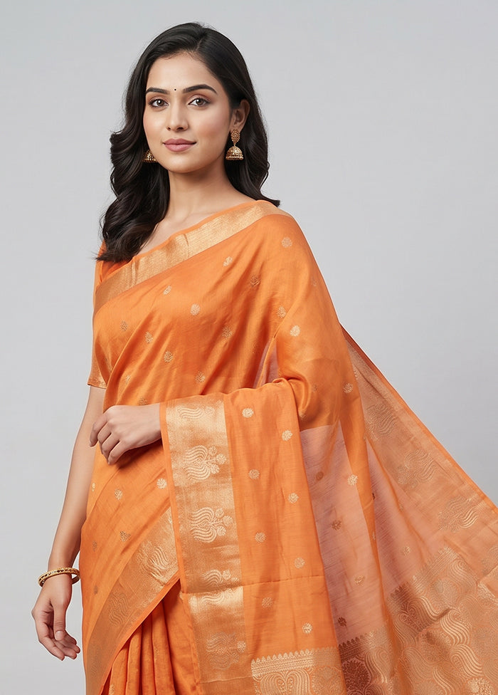 Orange Dupion Silk Saree With Blouse Piece