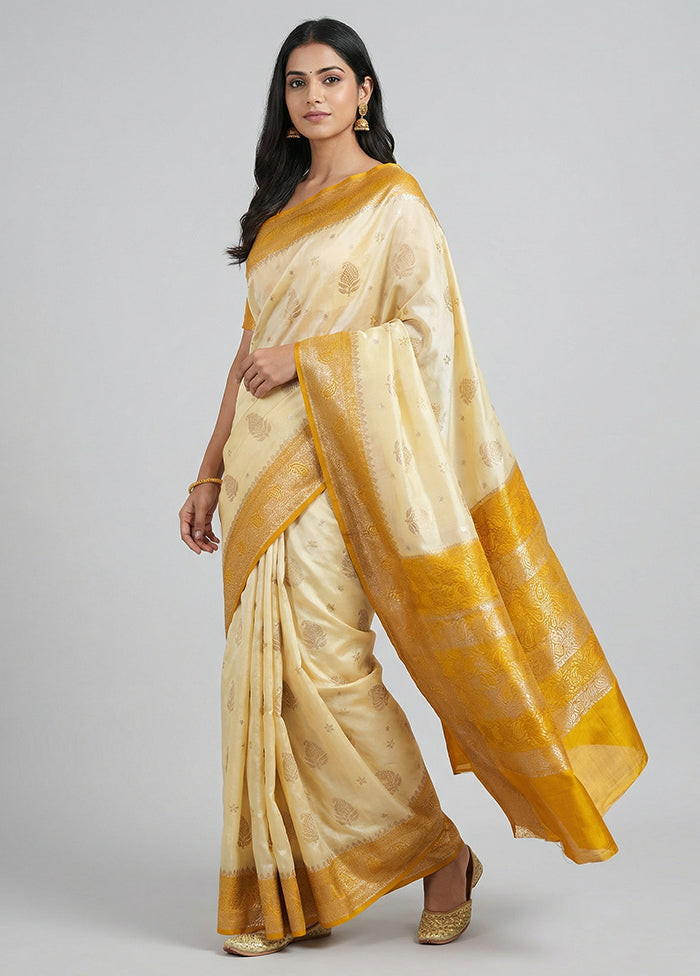 Yellow Handloom Dupion Pure Silk Saree With Blouse Piece