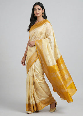 Yellow Handloom Dupion Pure Silk Saree With Blouse Piece