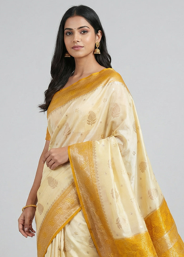 Yellow Handloom Dupion Pure Silk Saree With Blouse Piece