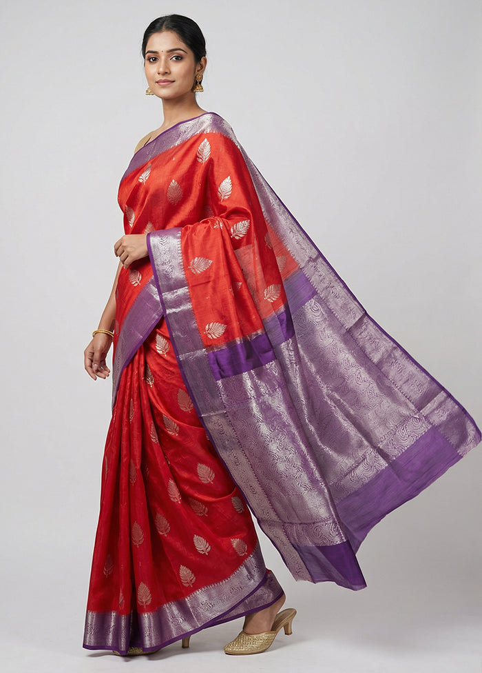 Red Handloom Dupion Pure Silk Saree With Blouse Piece