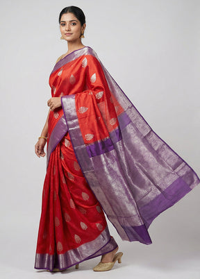 Red Handloom Dupion Pure Silk Saree With Blouse Piece