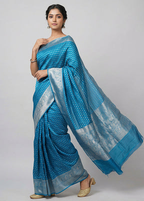 Blue Handloom Dupion Silk Saree With Blouse Piece