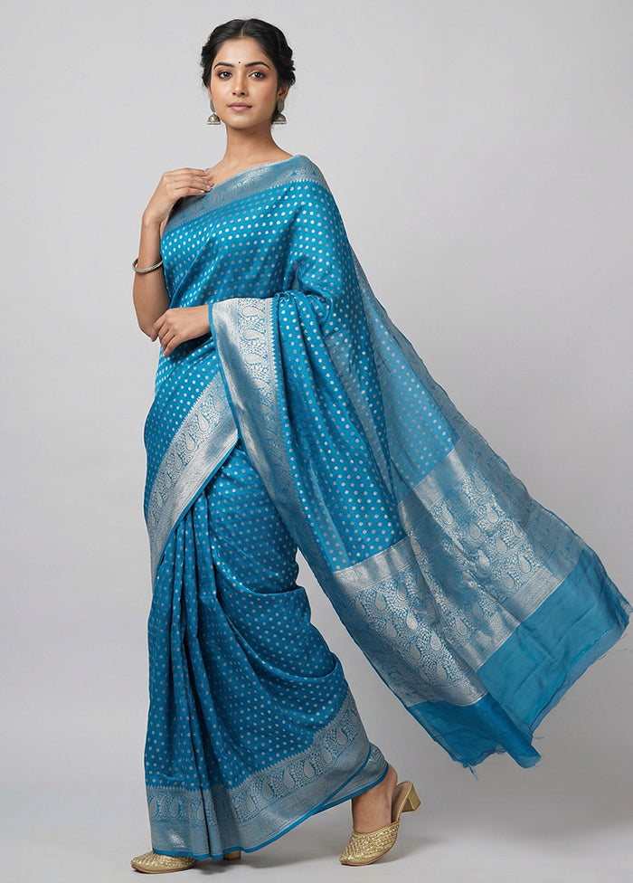 Blue Handloom Dupion Silk Saree With Blouse Piece