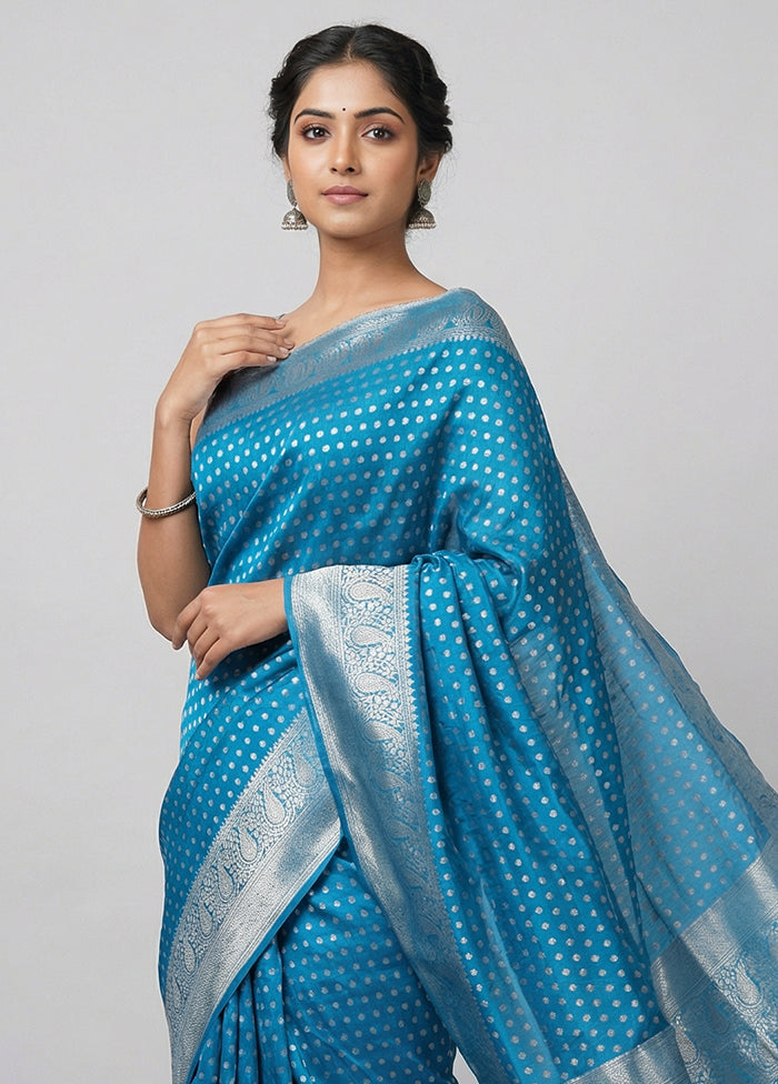 Blue Handloom Dupion Silk Saree With Blouse Piece