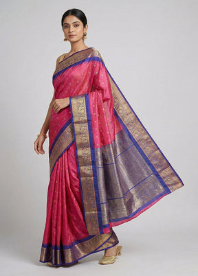 Pink Kanjivaram Silk Saree With Blouse Piece
