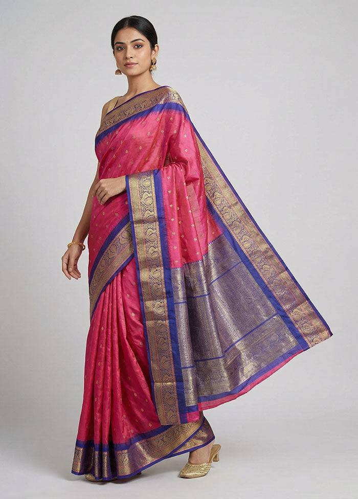 Pink Kanjivaram Silk Saree With Blouse Piece