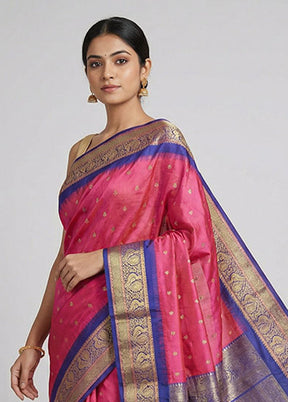 Pink Kanjivaram Silk Saree With Blouse Piece