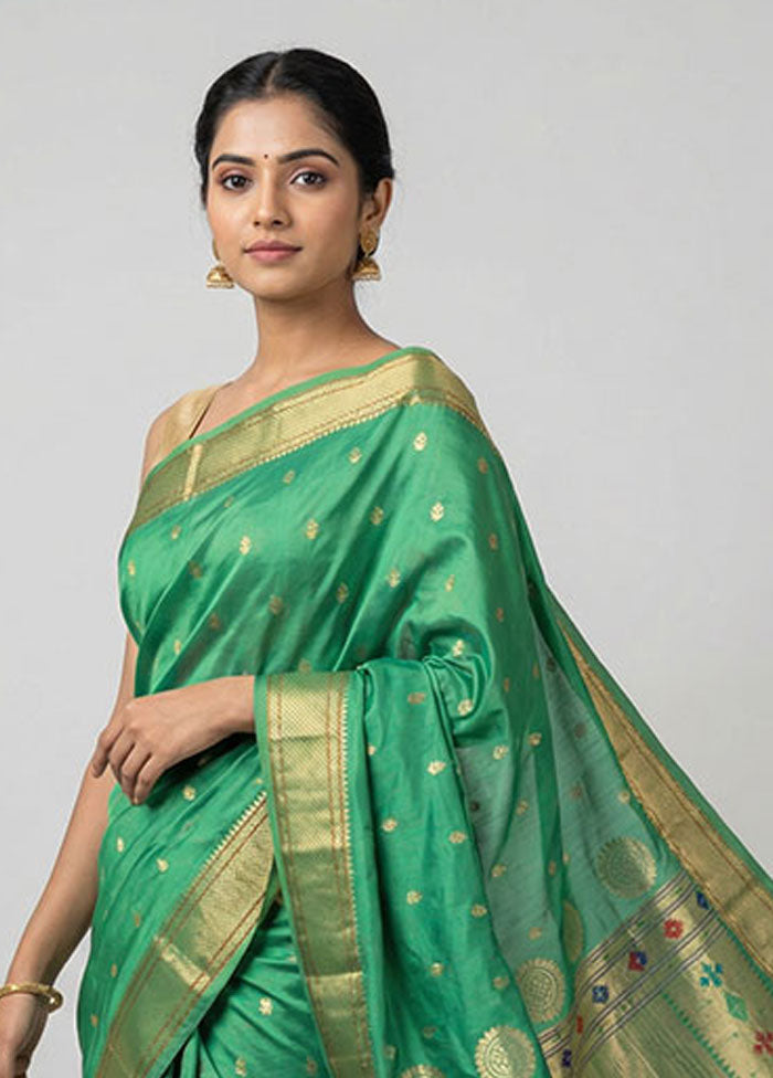 Green Kanjivaram Silk Saree With Blouse Piece