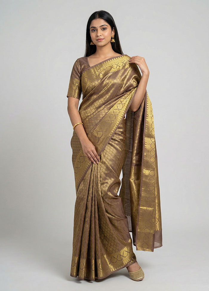 Cream Handloom Kanchipuram Pure Silk Saree With Blouse Piece