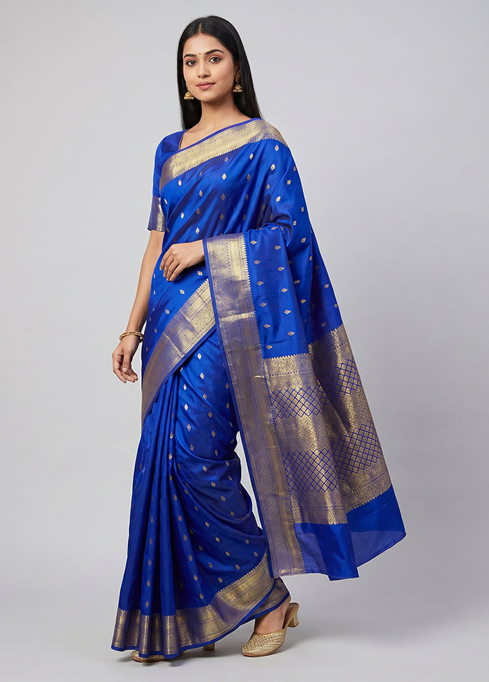 Blue Handloom Kanchipuram Pure Silk Saree With Blouse Piece