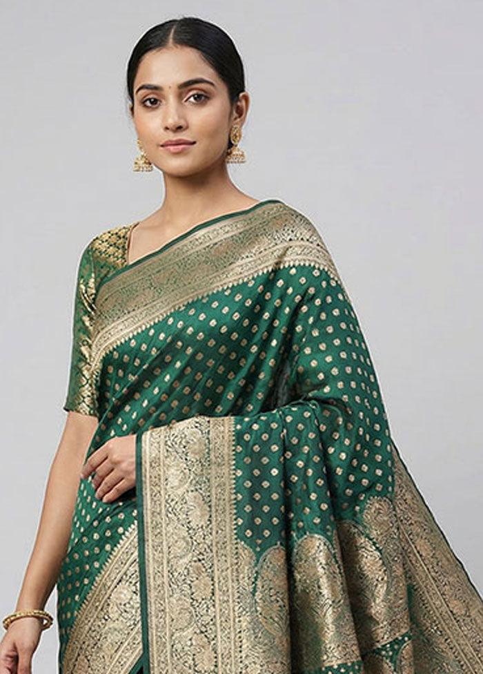 Green Banarasi Silk Saree With Blouse Piece
