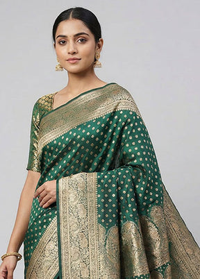Green Banarasi Silk Saree With Blouse Piece