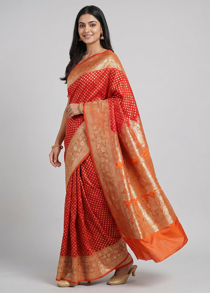 Red Banarasi Silk Saree With Blouse Piece